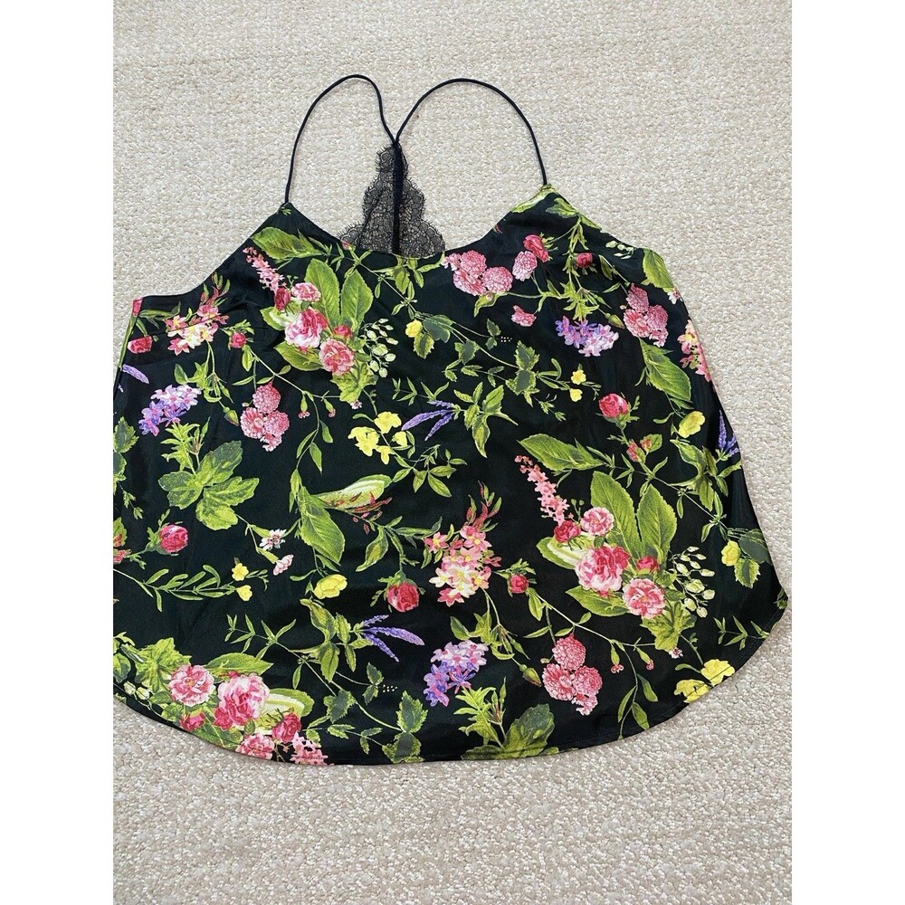 Victorias Secret Satin Camisole Top NWT Black Floral Lace Back Halter Size L - Picture 3 of 11